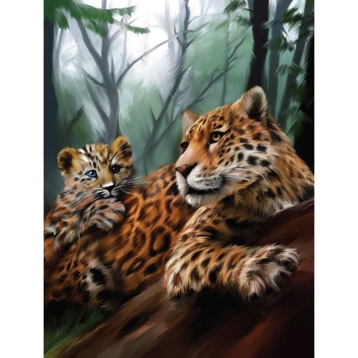 Алмазная мозаика с полным заполнением на подрамнике &laquo;Леопарды&raquo;, 30 x 40 см