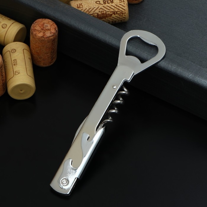 Штопор - открывашка Доляна «Универсальная», 14 см, цвет серебристый Штопор - открывашка Доляна «Универсальная», 14 см, цвет серебристый