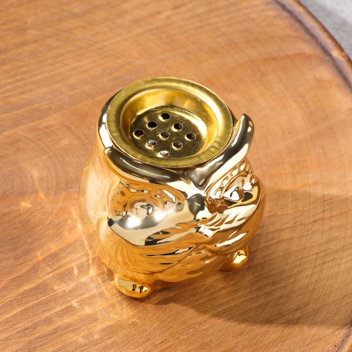 Подставка для благовоний порошковых и конусов "Сова", золотистый, 7х7х3,5 см