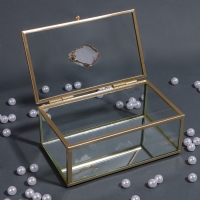 Органайзер для хранения &laquo;MOUNTAINS&raquo;, с крышкой, стеклянный, с зеркальным дном, 1 секция, 14,5 &times; 8,5 &times; 6 см, цвет прозрачный/медный