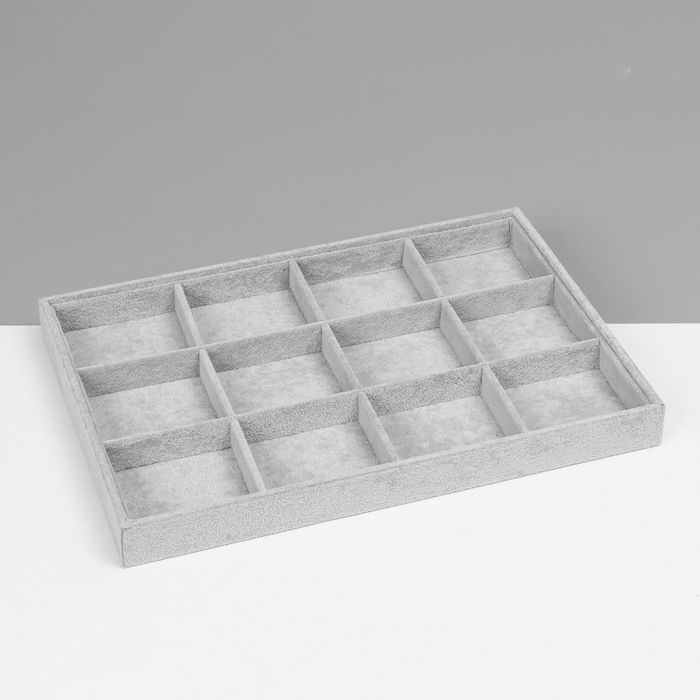 Подставка для украшений 12 ячеек, флок, 35×24×3, цвет серый Подставка для украшений 12 ячеек, флок, 35×24×3, цвет серый