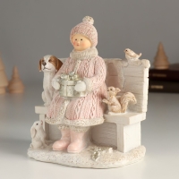 Сувенир полистоун "Девушка с подарочком и пёсиком на скамье" 13х8х14 см
