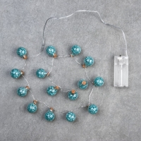 Гирлянда &laquo;Нить&raquo; 1.6 м с насадками &laquo;Бирюзовые шарики&raquo;, IP20, серебристая нить, 15 LED, батарейки ААх2 (нет в комплекте), свечение белое