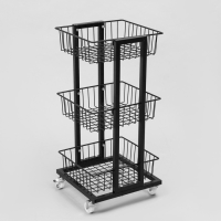 Стойка торговая универсальная, 3 корзины, на колесах, 35&times;35&times;76 см, цвет чёрный