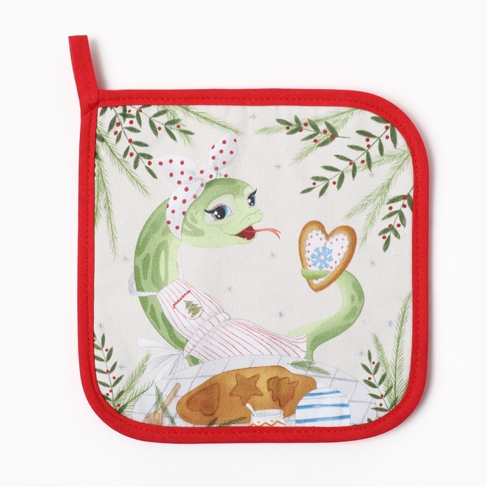 Новый год. Символ года. Змея. Прихватка Этель "Хозяюшка" саржа, 19х19см,100% хл,ватин 250г/м2