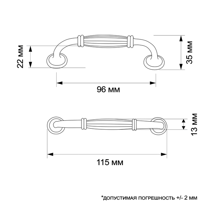 Ручка-скоба ТУНДРА PC176BL LIGHT, м/о 96 мм, цвет белый с золотом