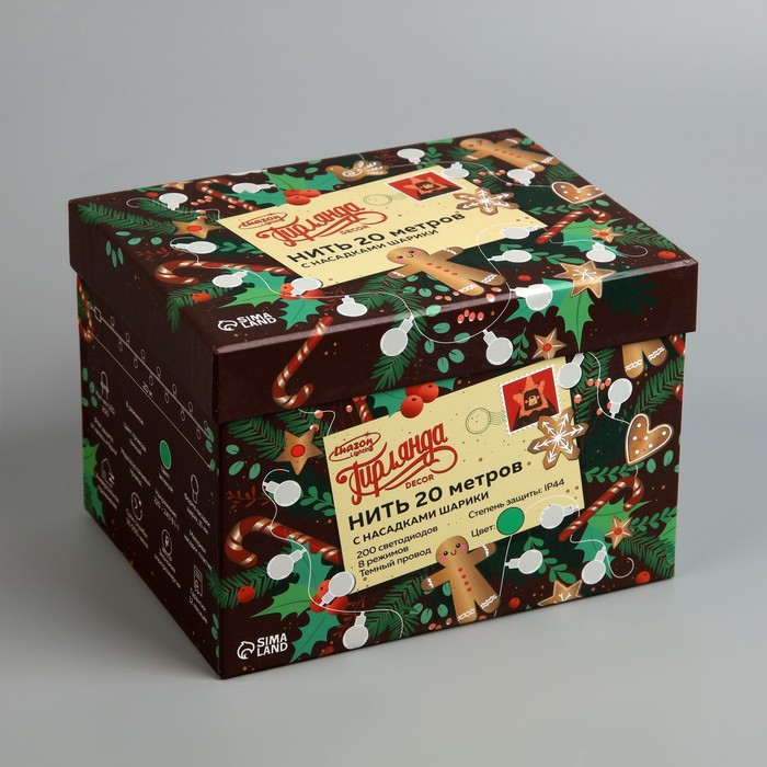 Гирлянда &laquo;Нить&raquo; 20 м с насадками &laquo;Шарики 1.5 см&raquo;, IP44, тёмная нить, 200 LED, свечение зелёное, 8 режимов, 220 В