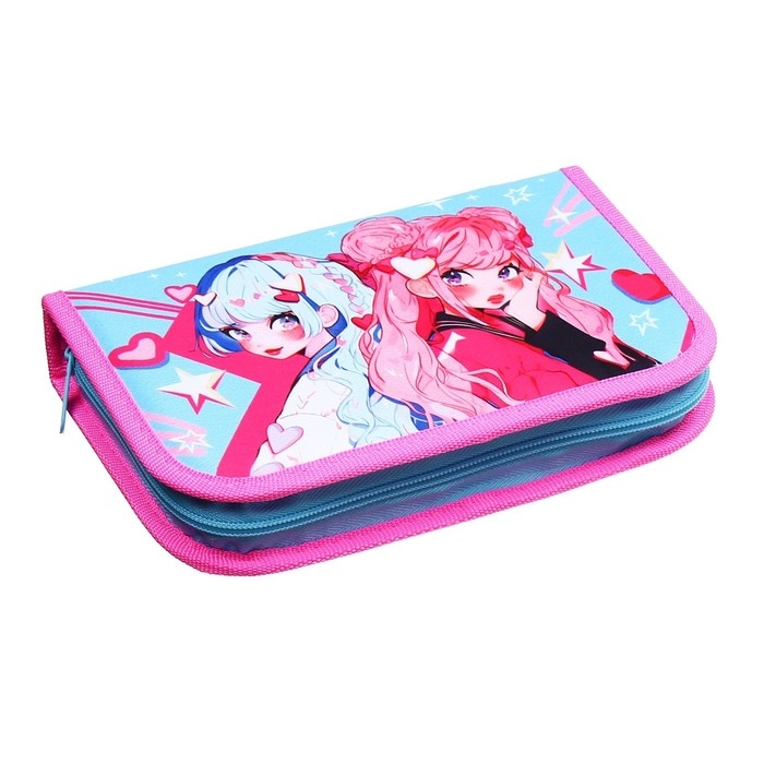 Пенал 1 секция, 130 х 210 х 40 мм, 2 откидные планки, тканевый, Calligrata TOP, Content Пенал 1 секция, 130 х 210 х 40 мм, 2 откидные планки, тканевый, Calligrata TOP, Content "Аниме подружки"