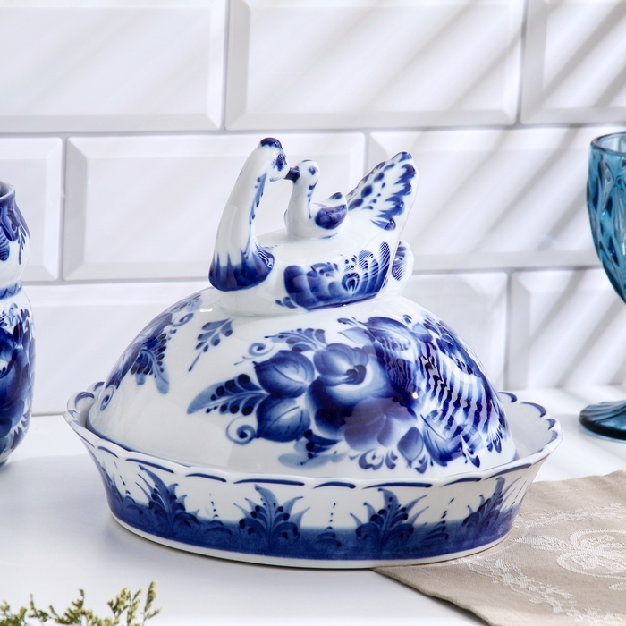 Блинница Блинница "Уточка", d-24см, h-20,5см, гжель, 1 сорт