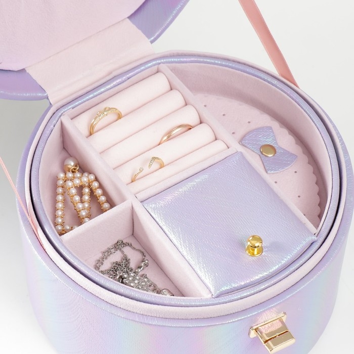 Шкатулка кожзам для украшений круглая Шкатулка кожзам для украшений круглая "Переливы сирень" 12х17,5х17 см