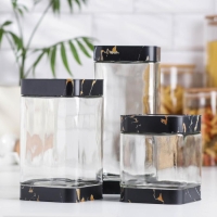 Набор банок стеклянных для сыпучих продуктов «Элегант», 3 предмета: 750/1000/1400 мл, цвет чёрный мрамор Набор банок стеклянных для сыпучих продуктов «Элегант», 3 предмета: 750/1000/1400 мл, цвет чёрный мрамор