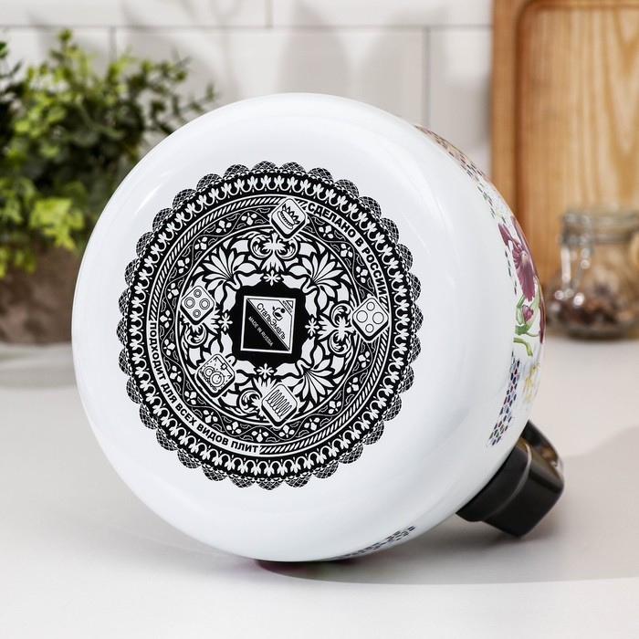 Чайник со свистком &laquo;Мозаика&raquo;, 3 л, фиксированная ручка, индукция, цвет белый