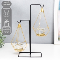 Подсвечник металл, стекло на 2 свечи "Пирамида в треугольнике" чёрный 36х11х15 см Подсвечник металл, стекло на 2 свечи "Пирамида в треугольнике" чёрный 36х11х15 см