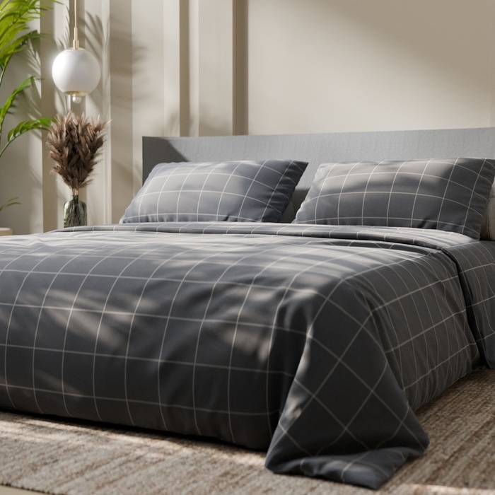 Постельное бельё Этель дуэт Постельное бельё Этель дуэт "Клетка" цвет серый 143х215-2 шт, 220х240, 50х70-2 шт, бязь, 125 г/м2