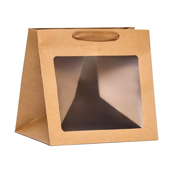 Пакет подарочный, крафт, с окном, 25 х 25 х 25 см