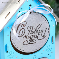 Коробка деревянная, 13.5&times;11.5&times;21 см "Новогодняя. Домик", подарочная упаковка, синий