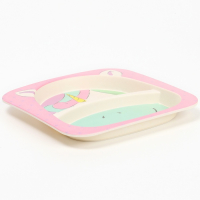 Набор бамбуковой посуды &laquo;Единорожка&raquo;, тарелка, миска, стакан, приборы, 5 предметов