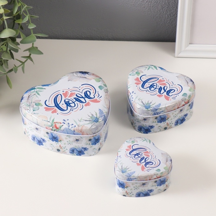 Шкатулка металл сердце Шкатулка металл сердце "Любовь" набор 3 шт 10,5х12,6х5 см
