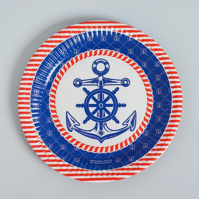 Набор бумажной посуды одноразовый С днём рождения&raquo;, морской якорь: 6 тарелок, 6 стаканов, 6 колпаков, 1 гирлянда