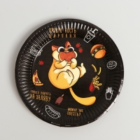 Набор бумажной посуды одноразовый Котик обжора&raquo;, 6 тарелок, 6 стаканов, 1 гирлянда