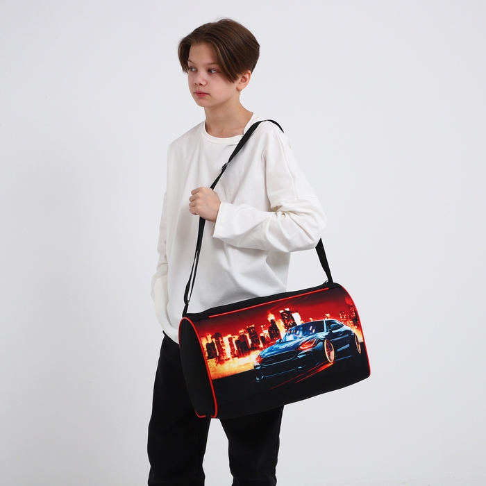 Сумка детская спортивная для мальчика &laquo;Крутая тачка&raquo;, 40х24х21, отд на молнии, чёрный