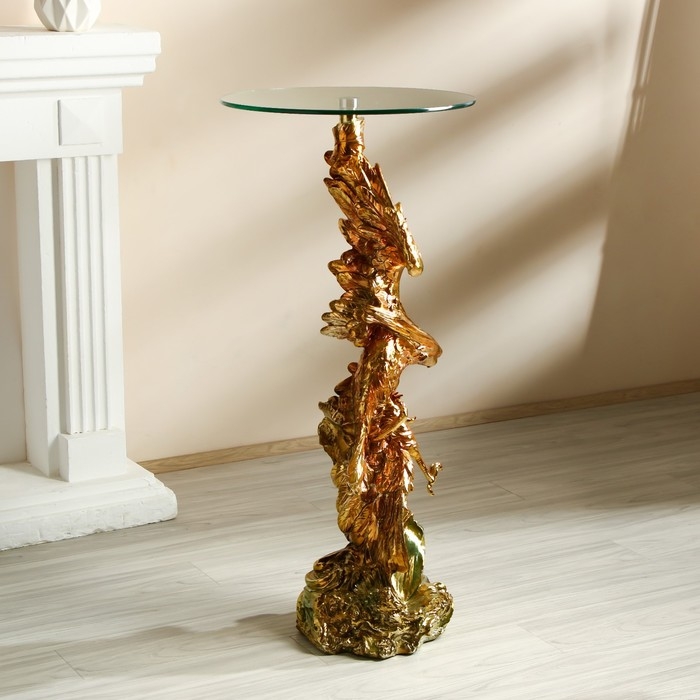 Стол декоративный "Ястреб на скале" золото и серебро 45х45х104 см