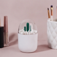 Органайзер для ватных палочек &laquo;КАКТУС&raquo;, с крышкой, d = 7 &times; 11 см, цвет белый/прозрачный