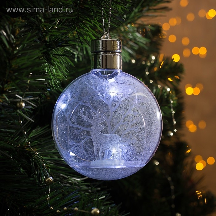 Ёлочный шар «Снежный лес», батарейки, 1 LED, свечение белое Ёлочный шар «Снежный лес», батарейки, 1 LED, свечение белое