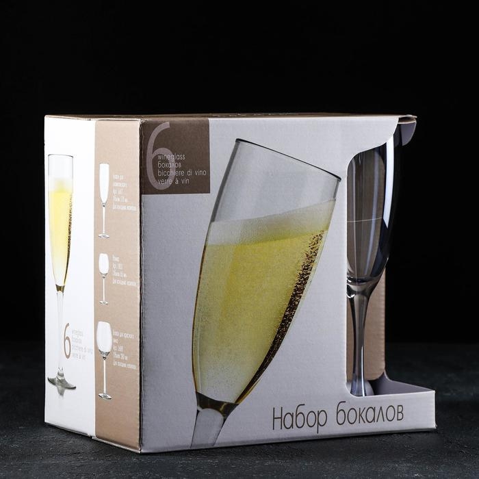 Набор бокалов для шампанского &laquo;Голубое небо&raquo;, 170 мл, 6 шт, цвет голубой