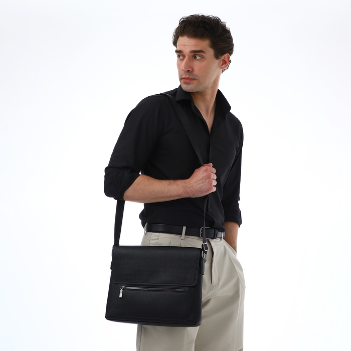 Сумка мужская деловая TEXTURA, 3 наружных кармана, цвет чёрный Сумка мужская деловая TEXTURA, 3 наружных кармана, цвет чёрный