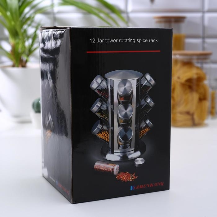 Набор для специй на подставке &laquo;Профи&raquo;, 22&times;25,5 см, 12 шт, цвет металлик