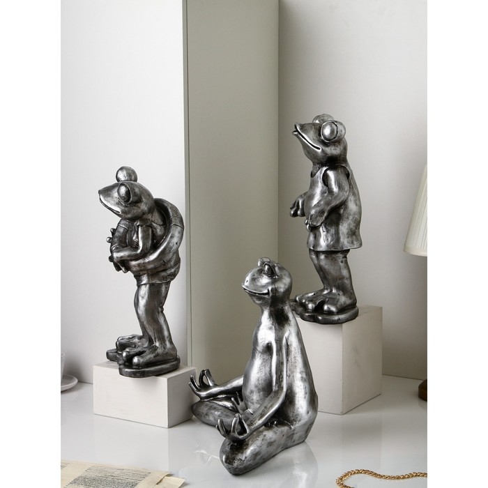 Набор фигур &laquo;Лягушки&raquo;, полистоун, 38 см, цвет серебро