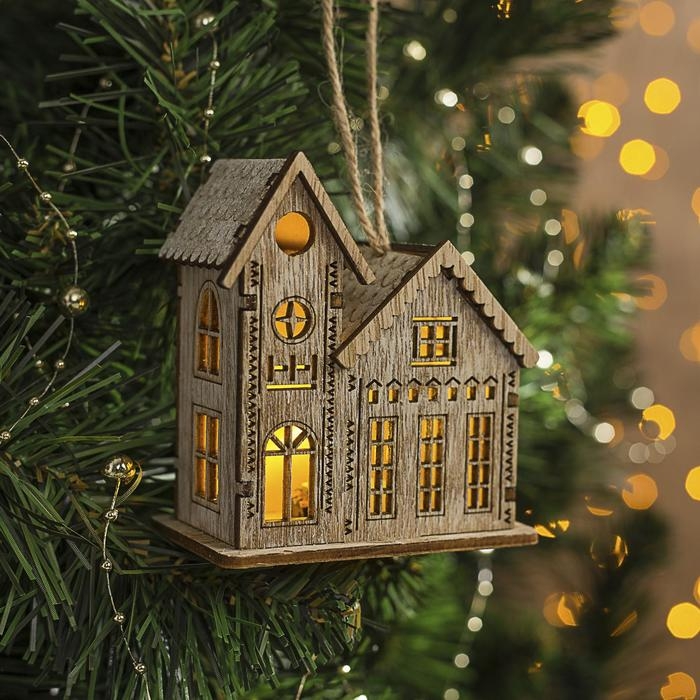 Ёлочная игрушка &laquo;Домик с башней&raquo;, от батареек, свечение тёплое белое
