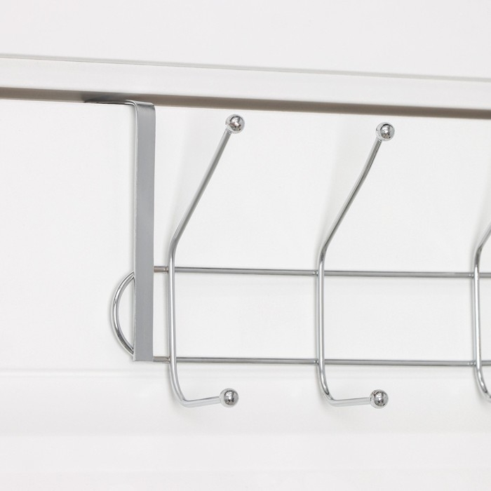 Вешалка на дверь на 4 двойных крючка Доляна &laquo;Блеск&raquo;, 31&times;15&times;11 см, цвет хром