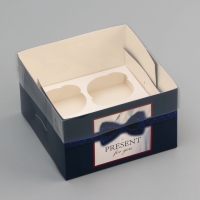 Коробка для 4 капкейка с прозрачной крышкой, "Мужской дляарок", 16 × 16 × 10 см, кондитерская упаковка Коробка для 4 капкейка с прозрачной крышкой, "Мужской дляарок", 16 × 16 × 10 см, кондитерская упаковка