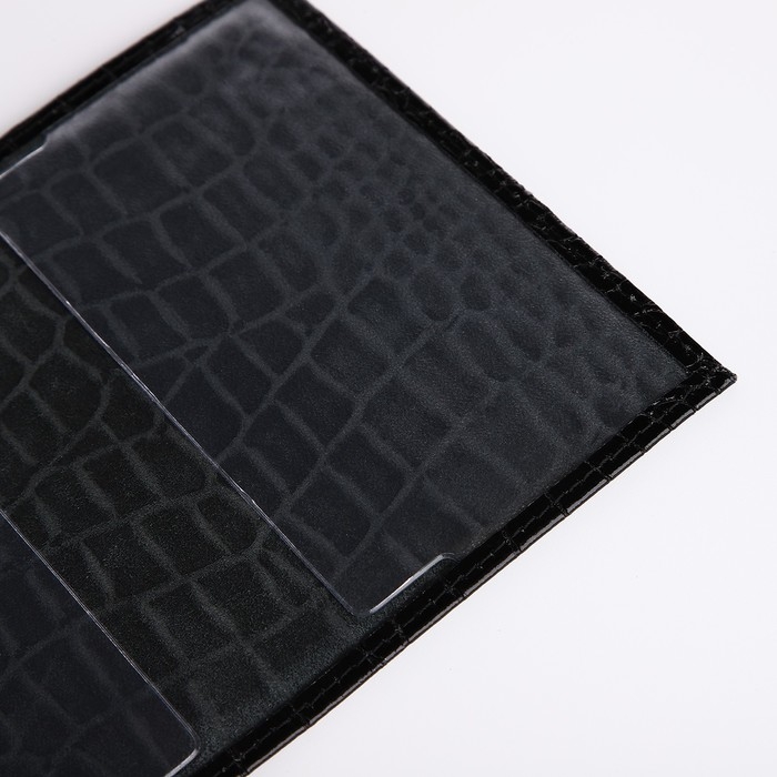 Обложка для паспорта, крокодил, цвет чёрный