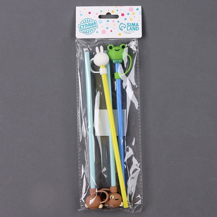 Трубочки для коктейля «Зверюшки», 4 шт., цвета МИКС Трубочки для коктейля «Зверюшки», 4 шт., цвета МИКС