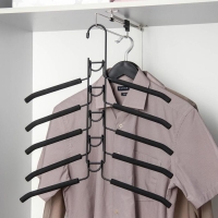 Плечики - вешалки для одежды Доляна, 38×40 см, многоуровневая, съёмные вешалки, антискользящее покрытие, цвет чёрный Плечики - вешалки для одежды Доляна, 38×40 см, многоуровневая, съёмные вешалки, антискользящее покрытие, цвет чёрный