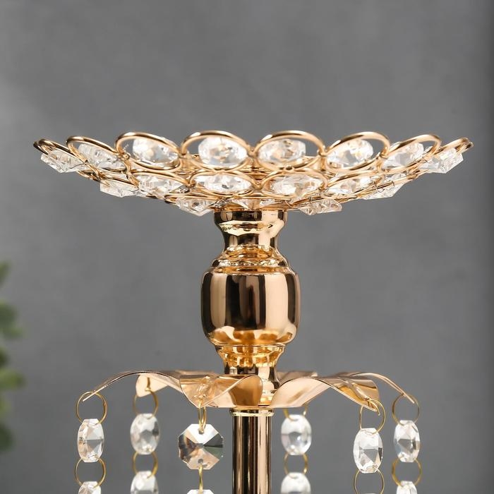 Подсвечник металл, стекло на 1 свечу Подсвечник металл, стекло на 1 свечу "Хрустальные подвески" золото 19,5х14,8х14,8 см