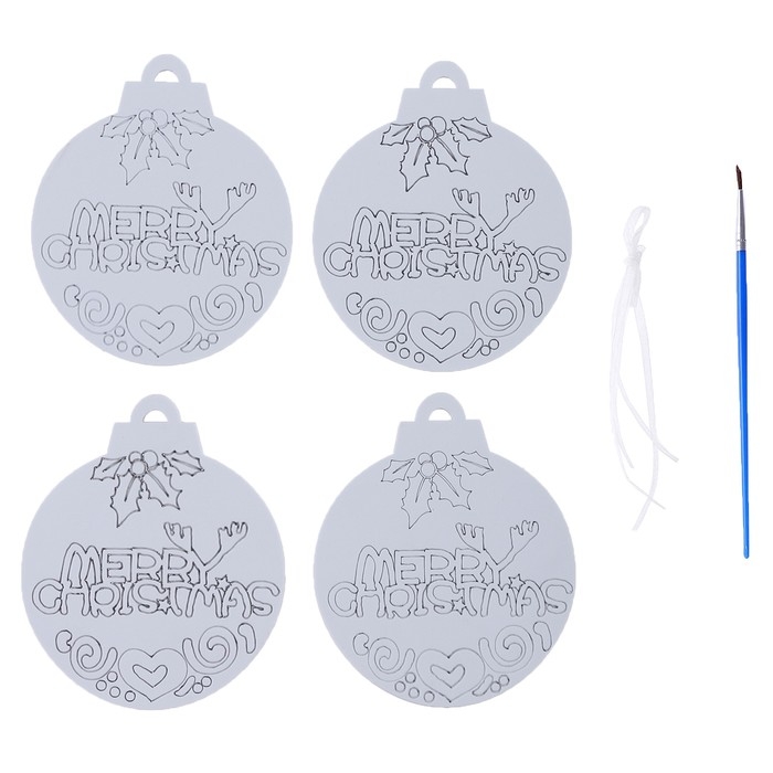 Ёлочное украшение под раскраску «Merry Christmas» 4 шт., кисть Ёлочное украшение под раскраску «Merry Christmas» 4 шт., кисть