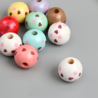 Бусины для творчества дерево "Сердечки на шариках" набор 10 шт d=1,6 см