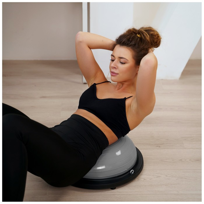 Полусфера BOSU гимнастическая ONLYTOP, с насосом, 46х20 см, цвет серый Полусфера BOSU гимнастическая ONLYTOP, с насосом, 46х20 см, цвет серый