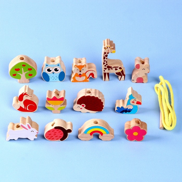 Развивающая игра 2 в 1 балансир, шнуровка &laquo;Сказочный лес&raquo; 1,5 &times; 13 &times; 15, 13 деталей + шнурок