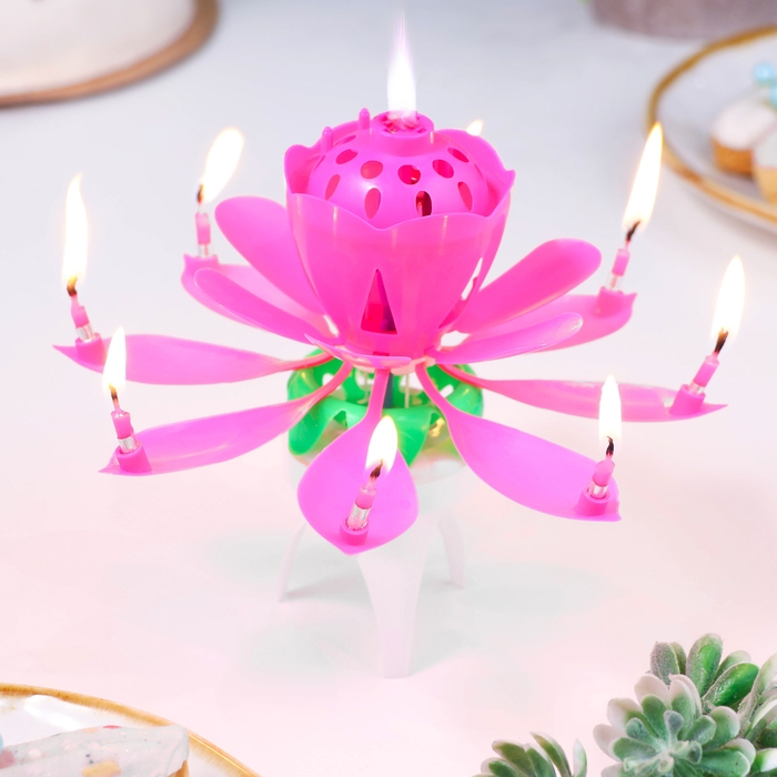 Свеча для торта музыкальная "Тюльпан", крутящаяся, розовая, 14,5&times;6 см