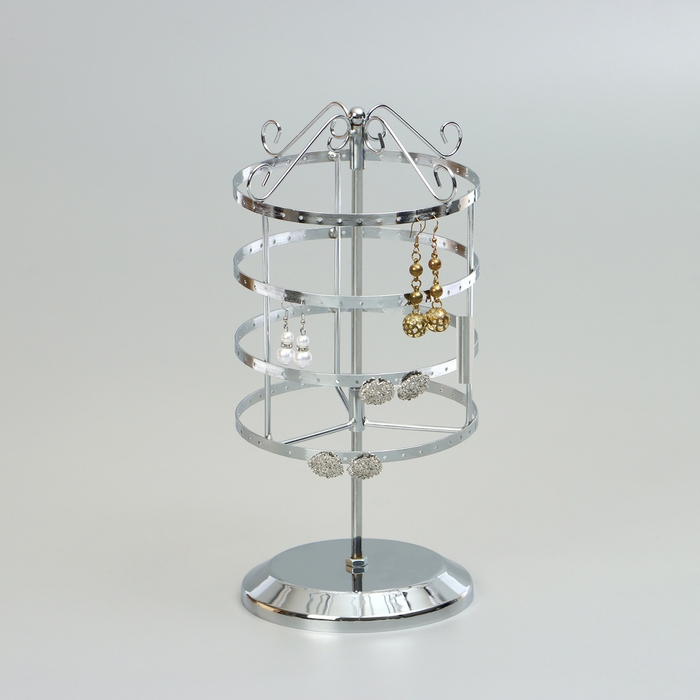 Подставка для украшений &laquo;Вертушка&raquo;,4 яруса,72 пары, металл, 15&times;15&times;34 см, цвет хром