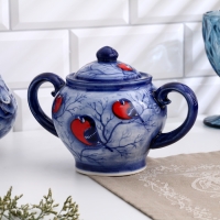 Сахарница "Снегири", уют, 16 х 22 см, гжель Сахарница "Снегири", уют, 16 х 22 см, гжель