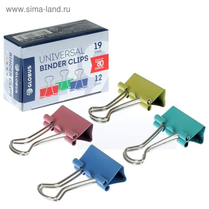 Зажимы для бумаг GLOBUS, 12 шт., 19 мм, цветные Зажимы для бумаг GLOBUS, 12 шт., 19 мм, цветные