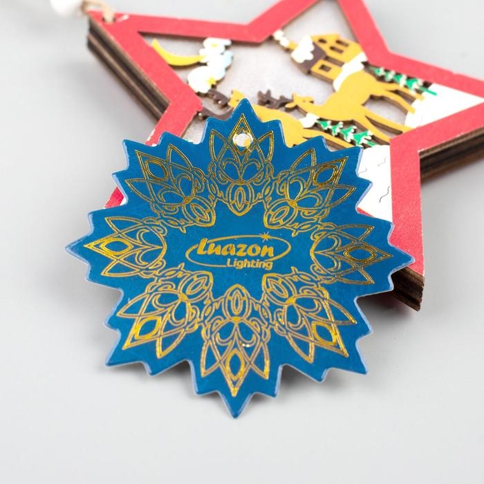 Ёлочная игрушка &laquo;Красная звезда с оленями&raquo;, от батареек, свечение тёплое белое