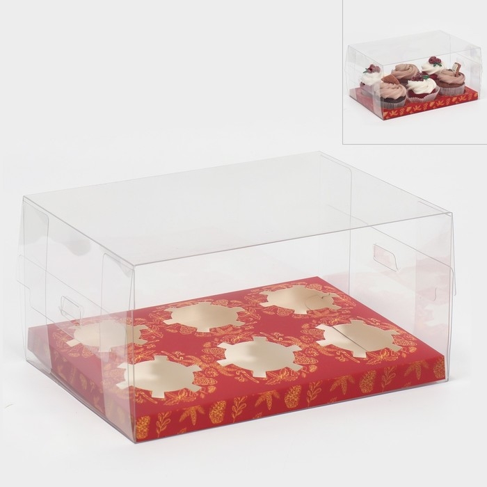 Коробка для капкейка &laquo;Золото&raquo;, 23 х 16 х 11.5 см, Новый год