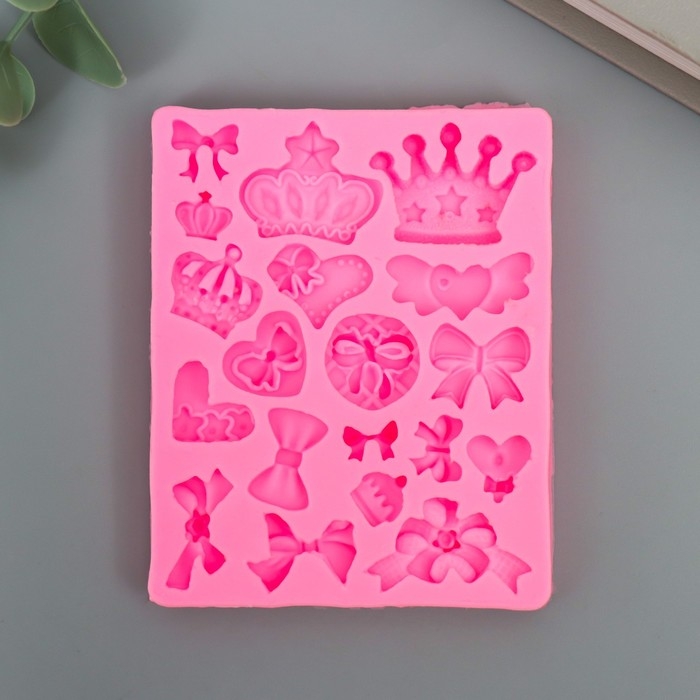 Молд силикон Молд силикон "Сердца, короны и банты" 19 предметов 9х7х1 см
